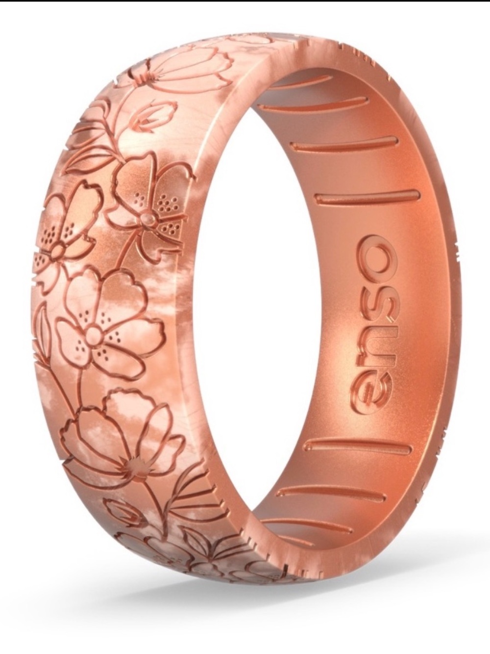 enso Rose Gold Silicone Ring Etched Camellia and Cosmos Size 11 Like New!